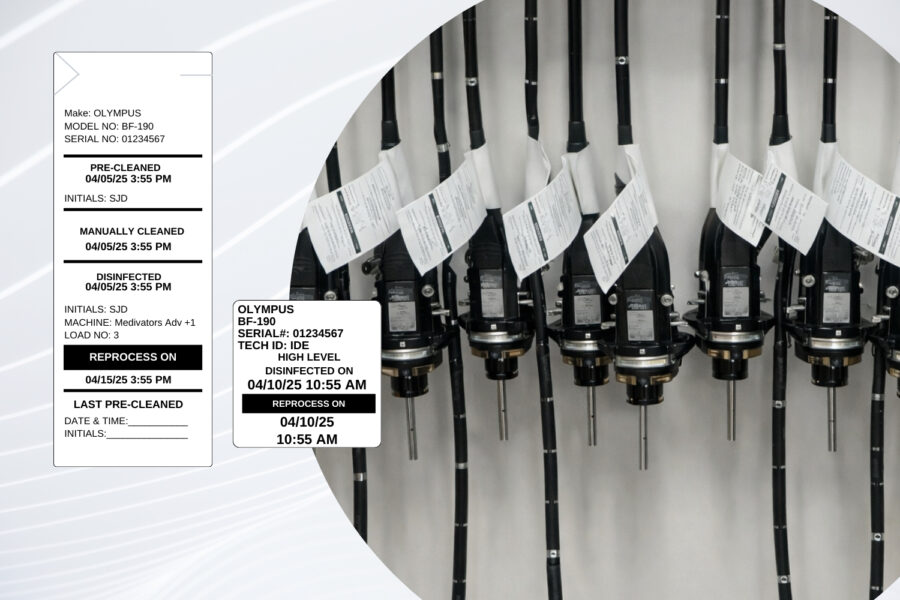 IntelliDate endoscope reprocessing tags applied to scopes in an endoscopy department