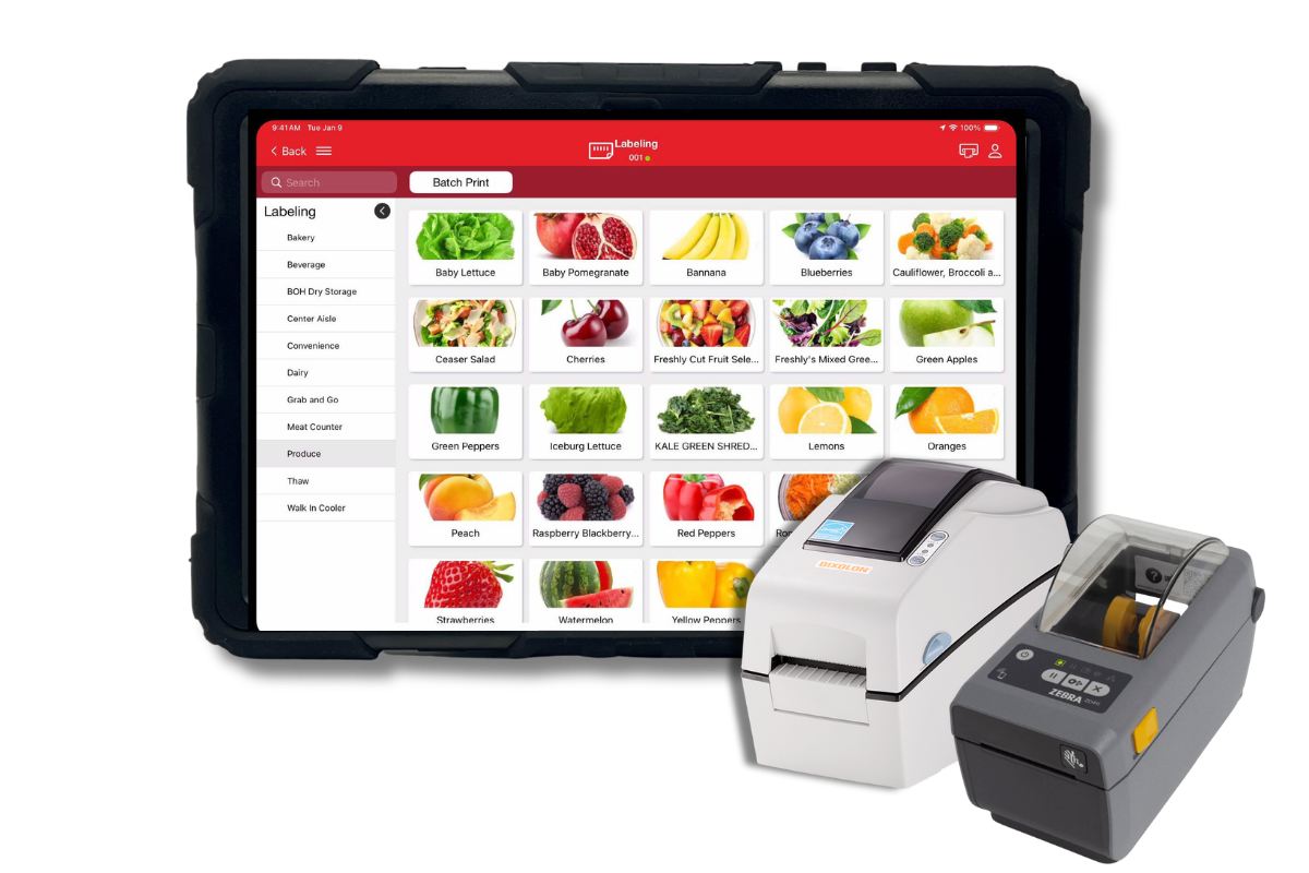 GoFreshDate tablet food labeling system with connected thermal printer