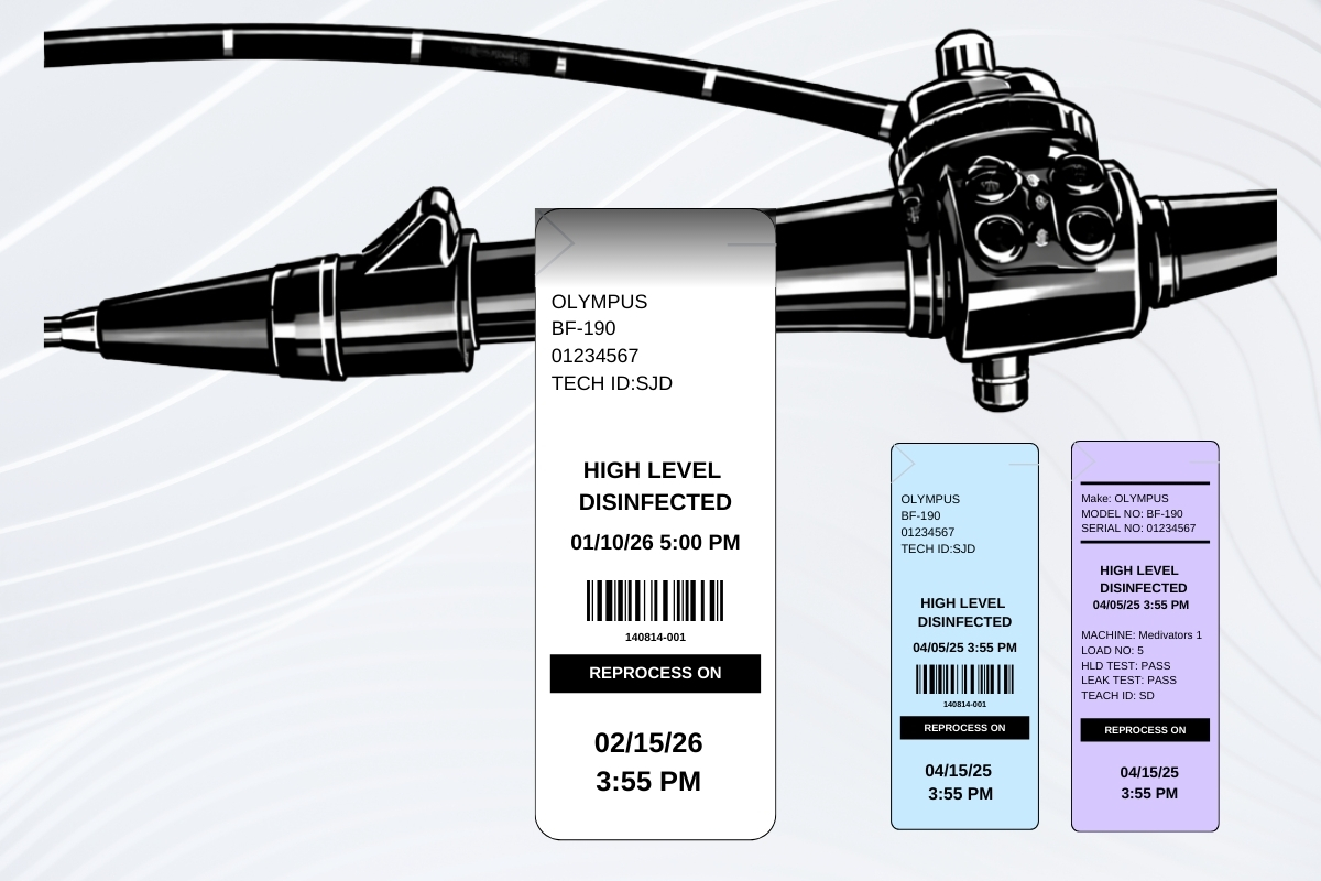IntelliDate endoscope reprocessing labels and tags for scope tracking and status identification