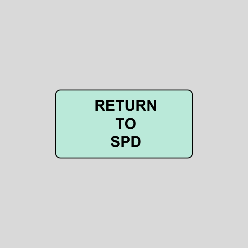 SteriDate 2x1 seafoam green Sterile Processing communication label - Return to SPD